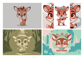 Adorable deer cartoon illustration for christmas holiday season and winter celebration