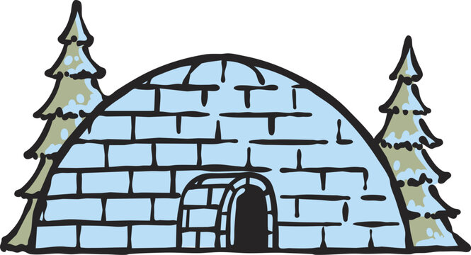 snow igloo house drawing illustration vector