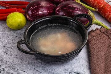 Light seafood soup with prawns