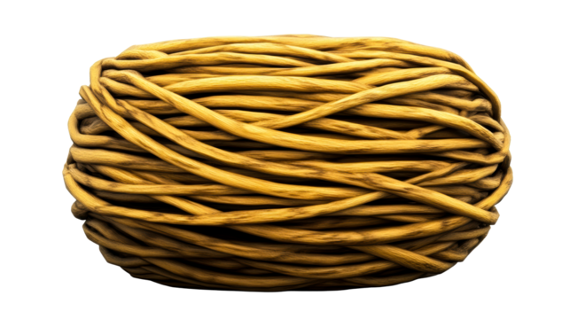 Thick natural fiber cord coiled into a spherical shape, cut out transparent