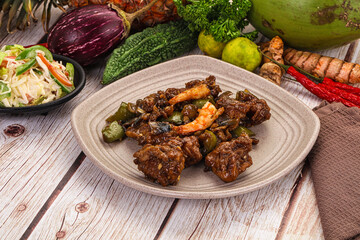 Manchirian breaded prawn with vegetables