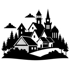 village vector clean black silhouette design white background