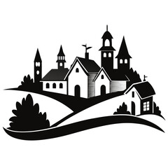 Obraz premium village vector clean black silhouette design white background
