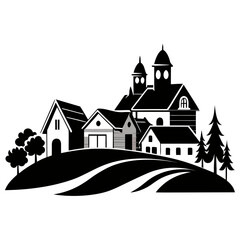 village vector clean black silhouette design white background