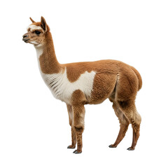 Obraz premium Brown and white alpaca standing side profile isolated on transparent background