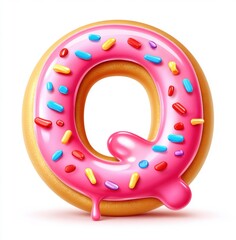 Donut Letter Q - Pink Glazed Doughnut with Sprinkles