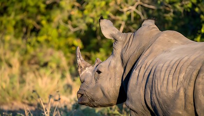 Close-up of a white rhinoceros's head and back.