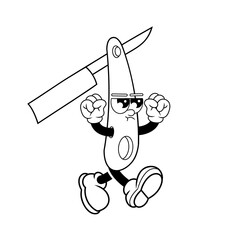 Retro character design of angry razor outline