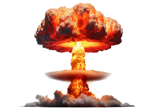 nuclear explosions and mushroom cloud isolated on transparent or white background