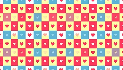 A repeating pattern of hearts in squares of various colors.