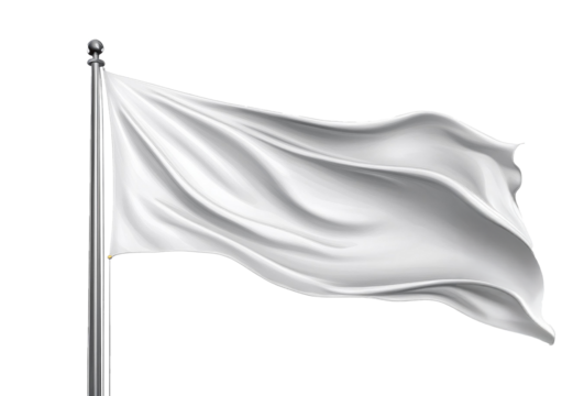Plain white flag waving smoothly isolated on transparent or white background