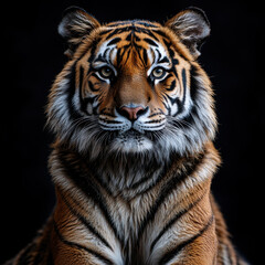 Fototapeta premium A tiger against a black background.