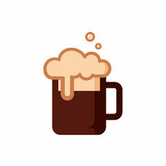 A frothy beer mug, dark brew with creamy head, simple icon design.