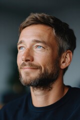 Obraz premium Bright expression reveals optimism and calmness, showcasing thou