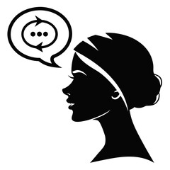 silhouette of a woman with chat icon