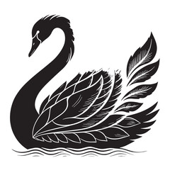 Obraz premium black swan Silhouette Vector, High Quality Illustration on White Background