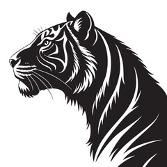 black sundaland tiger Silhouette Vector, High Quality Illustration on White Background