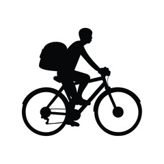 Obraz premium Black silhouette of a man riding a bicycle with delivery bag