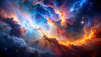Cosmic Nebula with fiery cloudscape.
