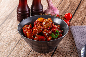 Stew Hungarian goulash with beef and vegetables