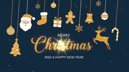 Animated Merry Christmas Greeting Card with Festive Ornaments - Powered by Adobe
