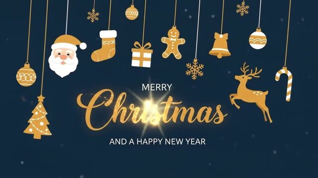 Animated Merry Christmas Greeting Card with Festive Ornaments