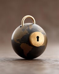 Blockchain data integrity concept, A decorative globe lock symbolizes security and global unity.