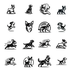 Fototapeta premium Collection of Black and White Dog Breed Logos