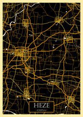 Heze China City Map. downtown tourism house art travel, scenic metropolis concept, travel art city, patriotic abstract banner, view office street