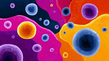 Colorful abstract painting of many small circles in various colors. The painting has a dreamy, whimsical feel to it