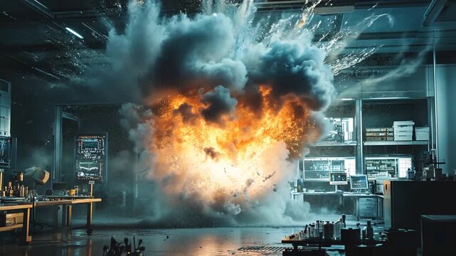 Explosion in a laboratory setting.