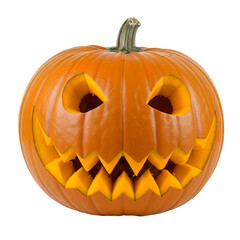 Carved pumpkin with natural cuts, isolated white background