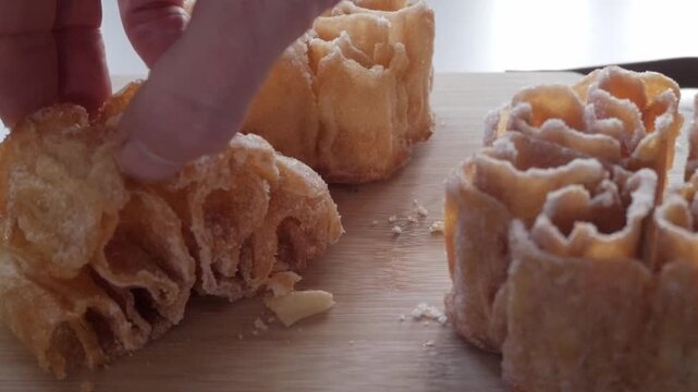 Golden Spanish flor frita, also called flor de Lis or hojuela.