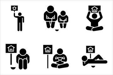Poverty line icon set. Simple outline style. Homless, vector illustration on white background