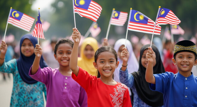 Malaysian Children Celebrating Independence Day - Powered by Adobe