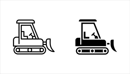 Bulldozer tractor line icon set. Bulldozer outline icon vector illustration on white background