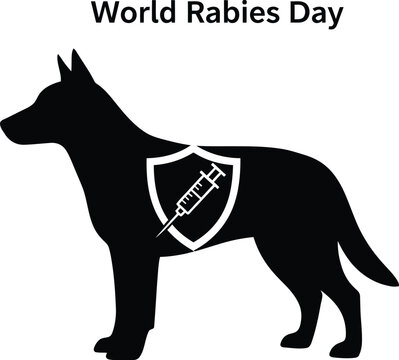 Raise awareness for world rabies day with silhouette of a dog with a vaccination shield, promoting animal health and disease prevention - Powered by Adobe