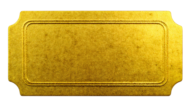 Ornate Golden Textured Ticket Label with Ornate Border, cut out transparent