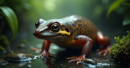 Fototapeta premium Striking Close-Up of a Colorful Frog in a Natural Habitat