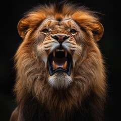 Obraz premium Lion roaring with mouth wide open.