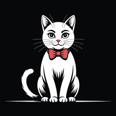 Obraz premium White cat with red bow tie black background animal