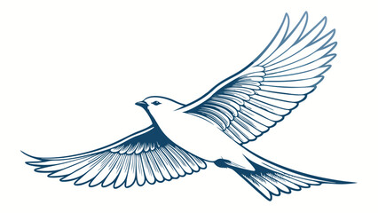 Obraz premium A blue line art vector illustration of a flying dove, a symbol of peace and freedom