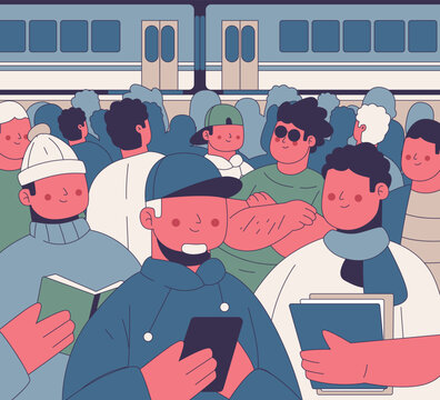 Crowded People Waiting in Train Station