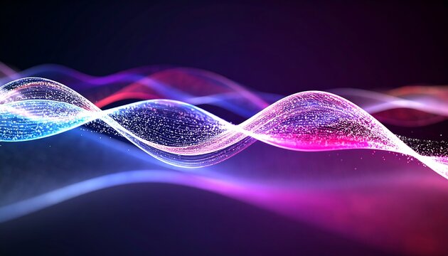 Luminous Pink and Blue Particle Waves on Dark Background - Powered by Adobe