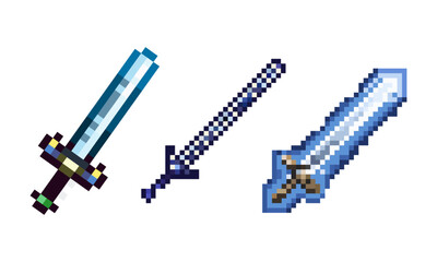 A set of pixelated swords, each designed with a unique aesthetic reminiscent of classic 8-bit video games, offering a nostalgic trip back to the early days of digital entertainment. Perfect for