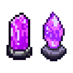 Obraz premium Two pixelated purple crystals with a classic retro vibe. A nostalgic illustration evoking early digital art styles and games, perfect for adding a unique graphic to a project.