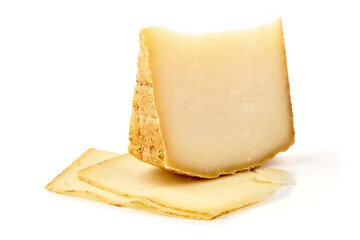 Aged Cheese Wedge Slices, isolated on white background