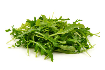 Fresh Arugula Leaves, Eruca vesicaria, isolated on white background
