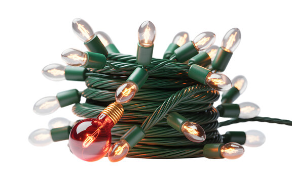 Cluster of warm white christmas lights with one red bulb isolated on transparent background - Powered by Adobe