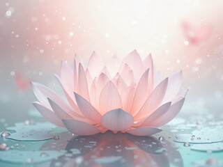 "Ethereal lotus-inspired abstract gradient. Pale pink, soft pearl white, and gentle aqua tones layered in silky translucent petal veils."